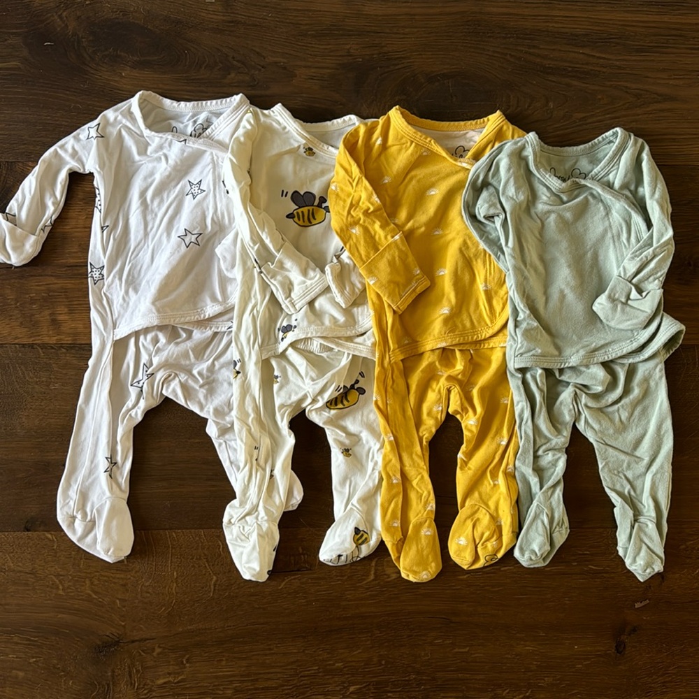 Bonsie skin-to-skin baby, 0-3 months, set of 4 (stars, bees, suns, sage green)